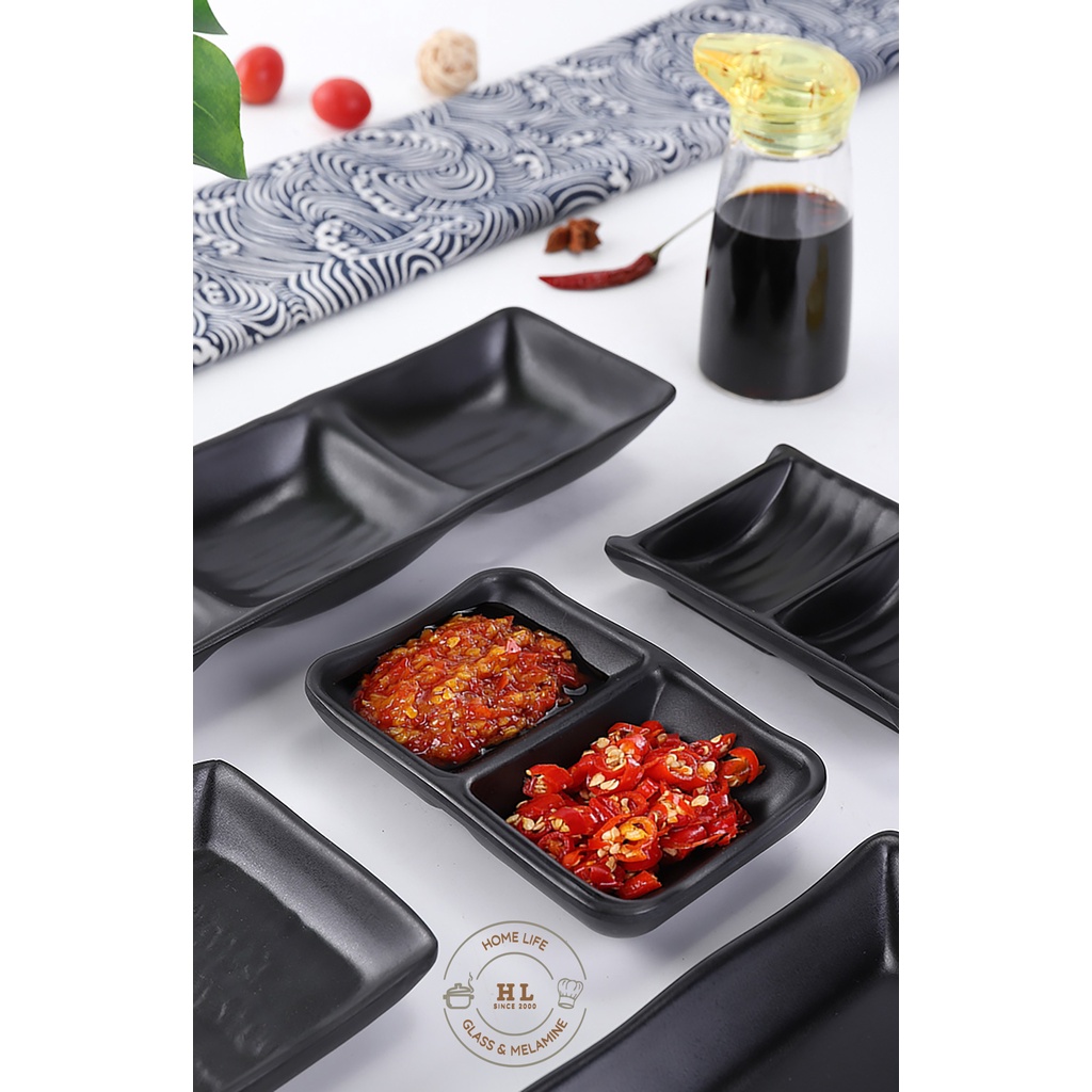 Đĩa đựng gia vị | Đĩa Chấm| Khay gia vị đen nhám | Tiêu Melamine A5 chống cháy siêu bền 1 - 2 - 3 ngăn