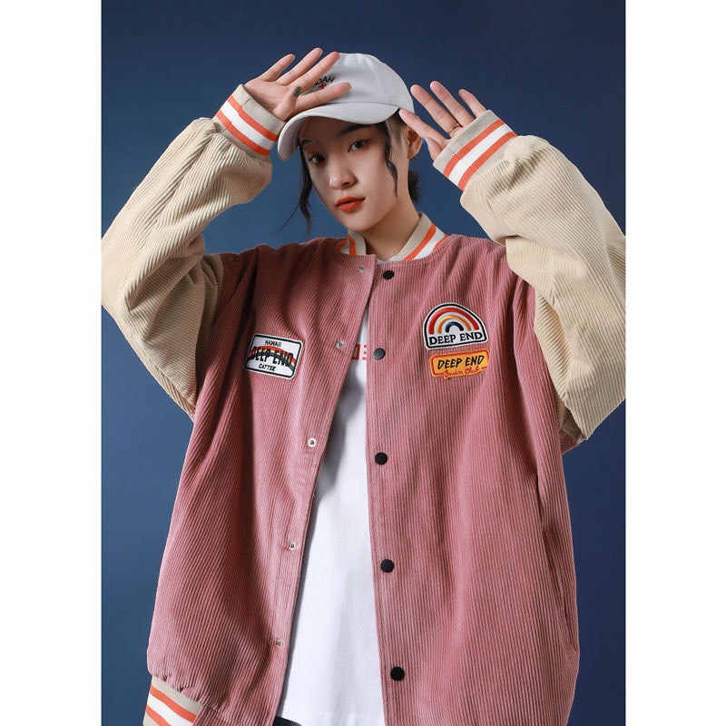 ÁO KHOÁC BOMBER NHUNG TĂM DEEP END Unisex Form Rộng 2 MÀU XANH HỒNG - ÁO KHOÁC RAGLAN CẦU VỒNG | BigBuy360 - bigbuy360.vn