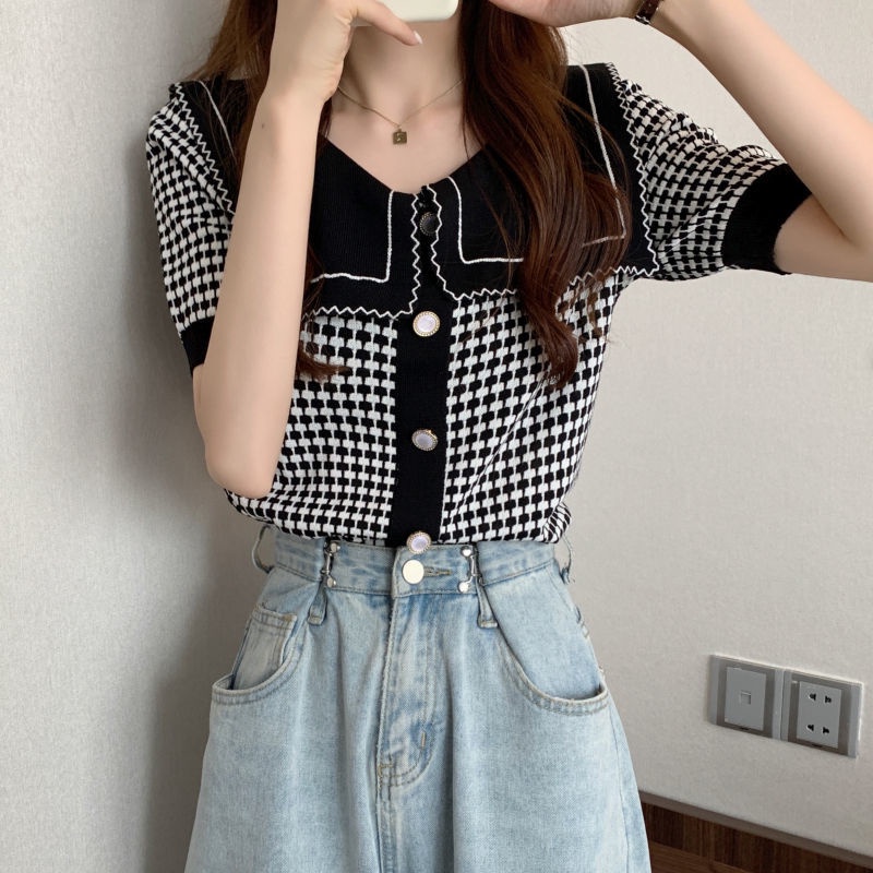 Áo Dệt Kim Ngắn Tay Thời Trang Mùa Hè Cho Nữ Sinh