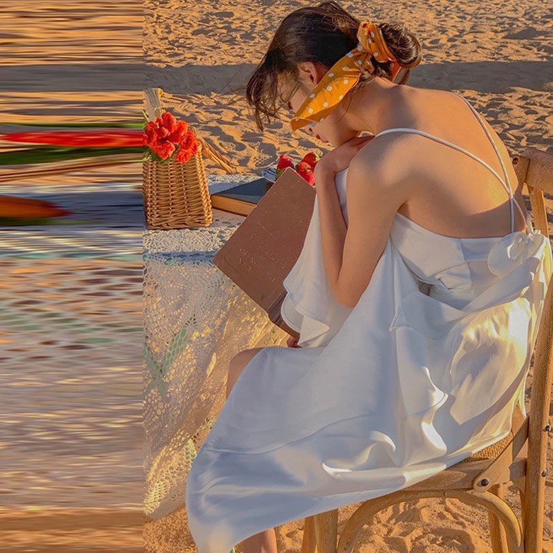 Đầm công chúa Ulzzang hai dây trễ vai dáng dài | BigBuy360 - bigbuy360.vn