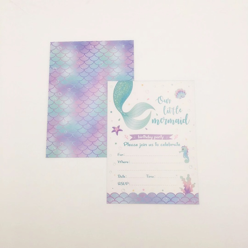 Set 10 Thiệp Mời Sinh Nhật / Tiệc Cưới Chủ Đề Nàng Tiên Cá Dùng Một Lần
