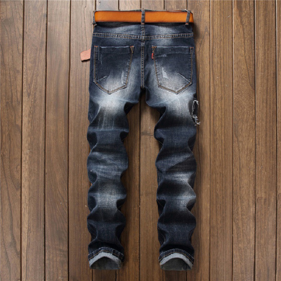 Quần Jeans Nam ống suông rách chắp vá thời thượng phong cách cá tính