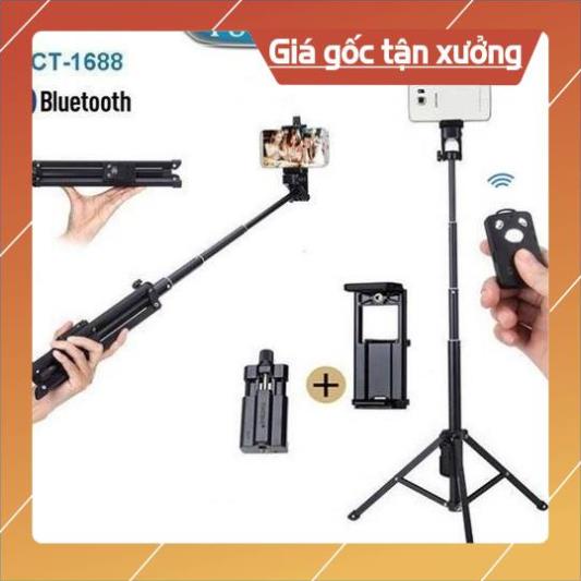 Xả kho GIÁ GỐC Gậy Tripod 3 Chân Đa Năng 1688 Có Remote Bluetooth - Gậy Chụp Ảnh Kiêm Chân Đế Kẹp Điện Thoại, Máy Ảnh