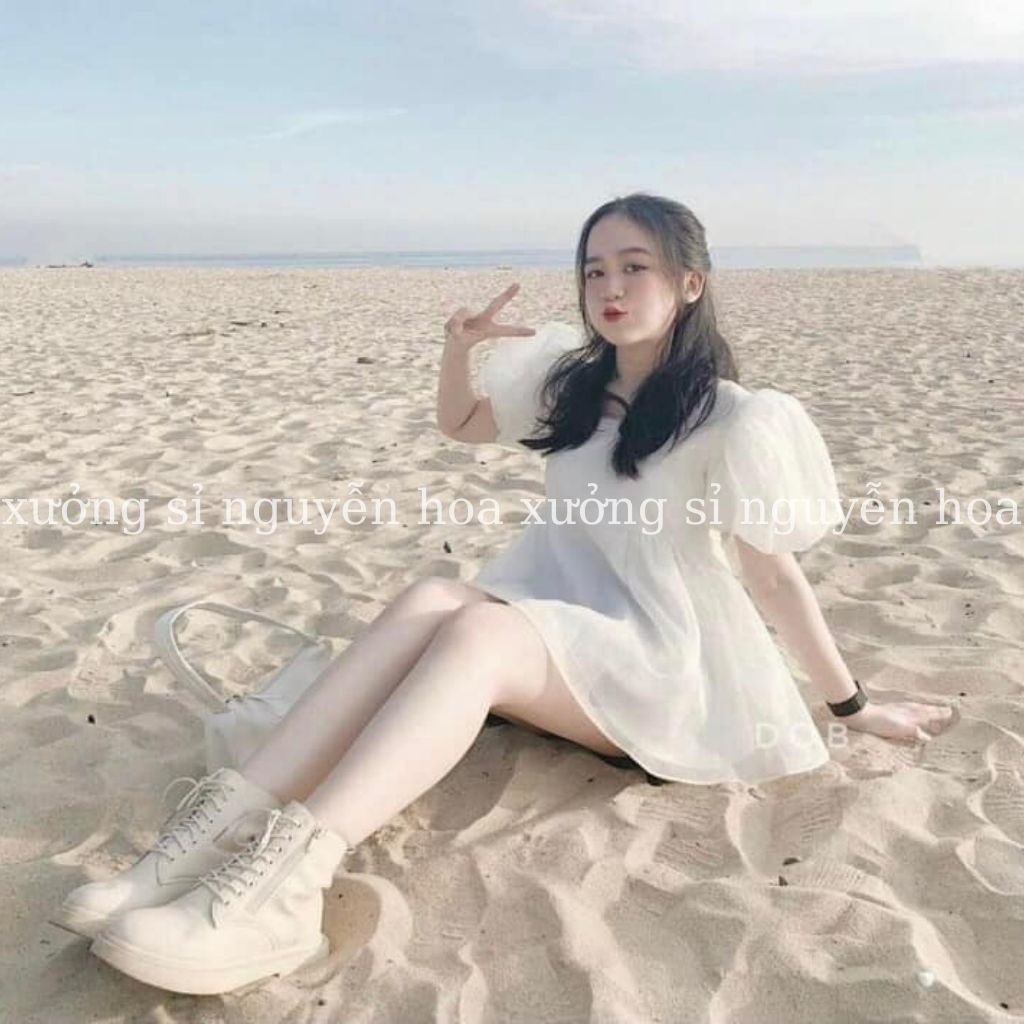 Áo babydoll hoa nhí tay phồng 2 màu xanh/trắng dễ thương (kèm video/ảnh thật) Xưởng Sỉ Nguyễn Hoa