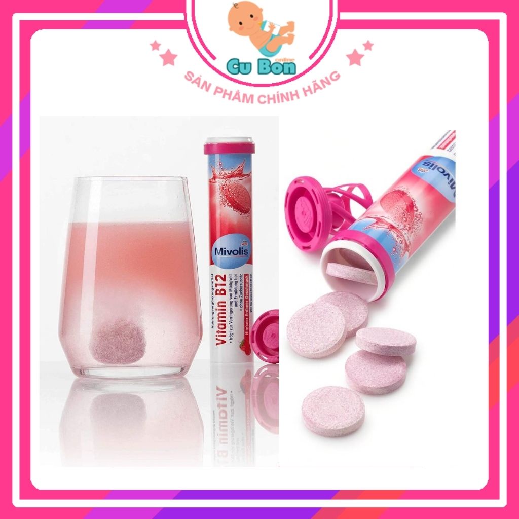 Viên Sủi Mivolis Vitamin B12, Đức 20 viên hương trái cây giúp giảm mệt mỏi, chuyển hóa năng lượng và chức năng thần kinh