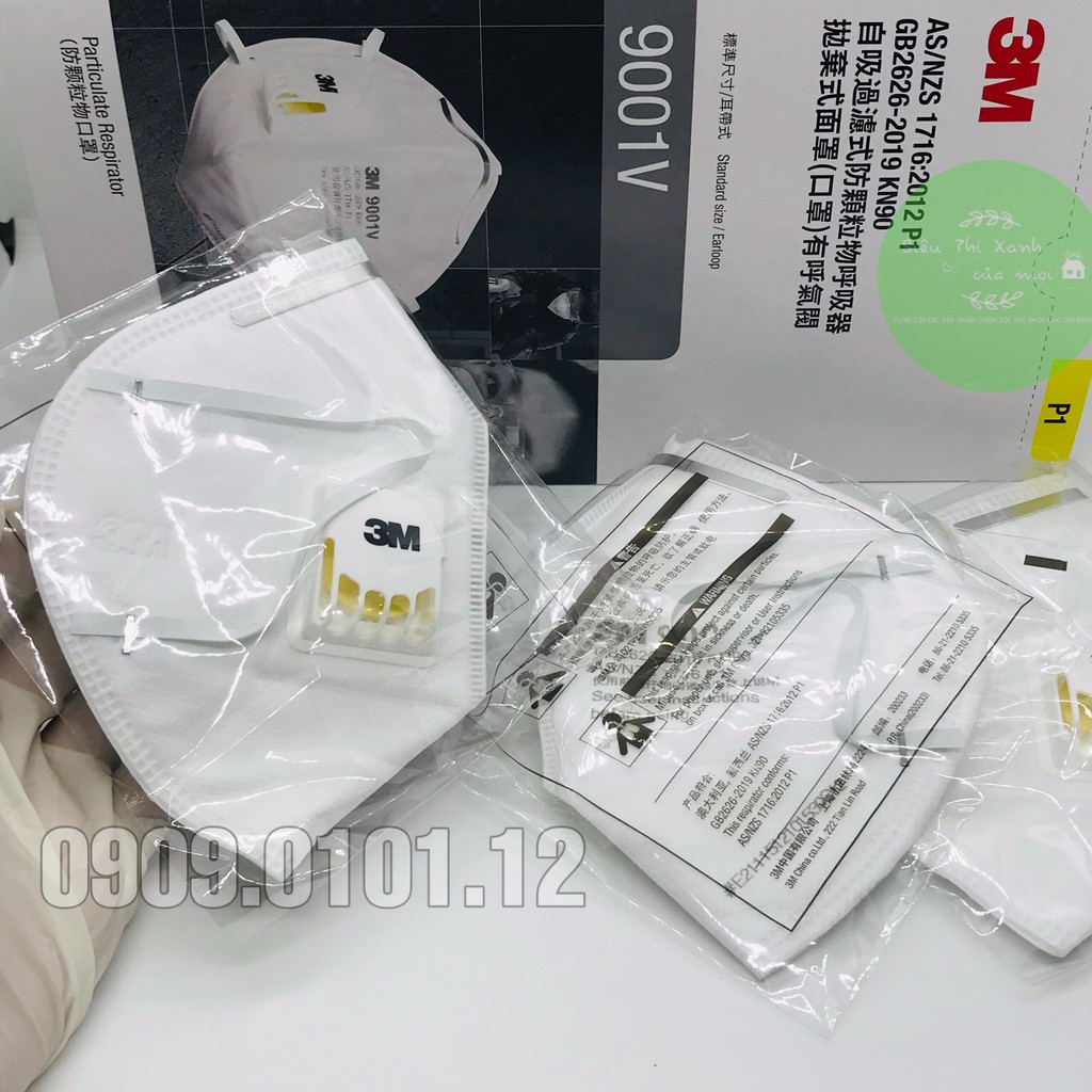 Khẩu trang 3m 9001v có van thở chính hãng set 10 cái, Kn90 mask cao cấp đạt chuẩn AS/NZS FFP1