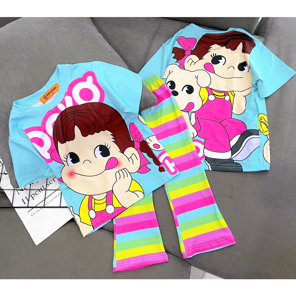 Đồ Bộ Bé Gái 8-40 Kg Set Quần Dài Ống Loe Áo Cộc Tay Thun Lạnh 3D Trẻ Em In Hoạt Hình Hot Trend Đẹp Homie Kids