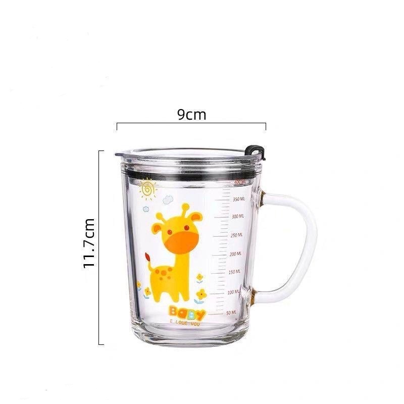 Cốc Thuỷ Tinh Chia Vạch Milk Cup 400ml Chịu Nhiệt Tốt Kèm Ống Hút