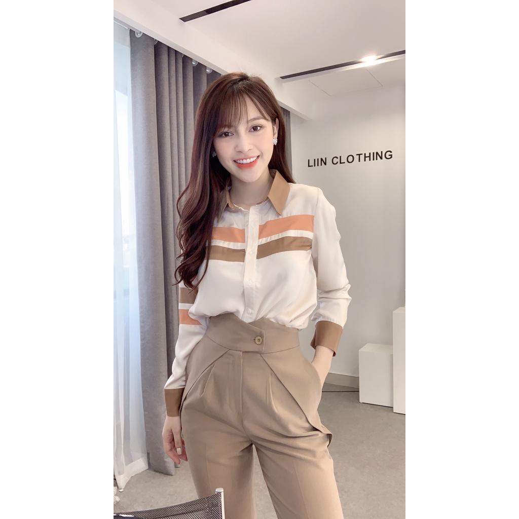 Quần baggy nữ màu nâu cách điệu thiết kế cạp lệch, cúc chéo form công sở mặc tôn dáng Liin Clothing Q3453