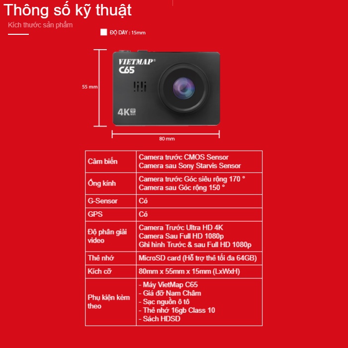 [Kèm Thẻ Nhớ 128Gb] Camera Hành Trình Vietmap C65