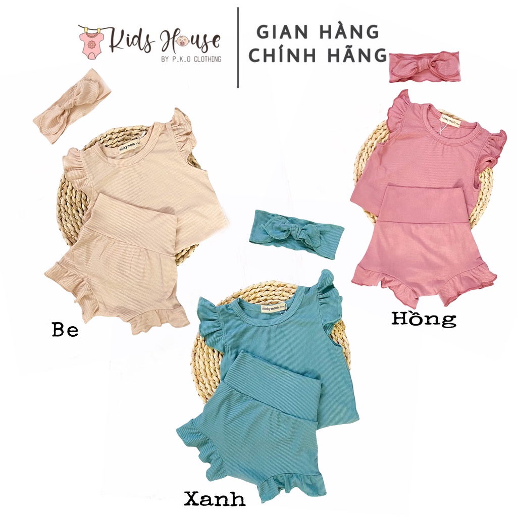 BỘ ĐỒ THUN TĂM LẠNH KÈM NƠ MINKY MOM SIEU XINH THỜI TRANG BÉ GÁI