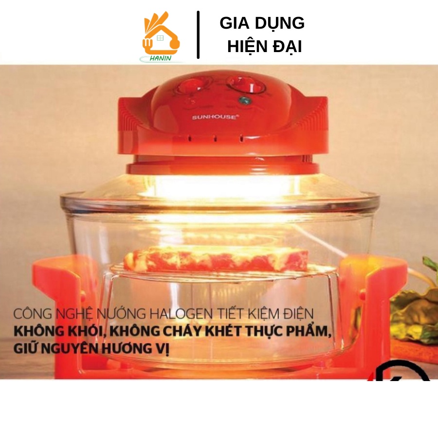 Lò Nướng Thuỷ Tinh, Nồi Nướng Thuỷ Tinh 12 Lít Sunhouse SH416 đỏ Hàng chính hãng