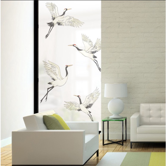 Decal dán kính cao cấp - Đàn hạt trắng bay lượn ( 60 x 116cm )