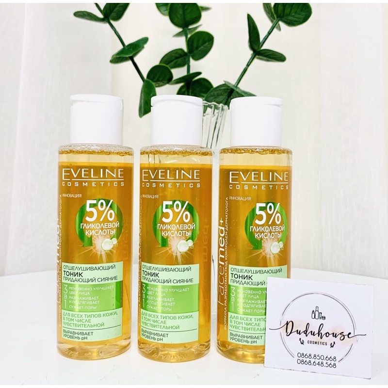 Toner Eveline 5% Glycolic Acid - Glycol Therapy cho da căng bóng, láng mướt, mờ thâm mụn