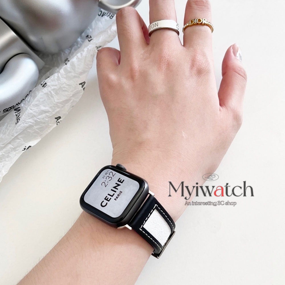 Dây da vải canvas tinh tế sang trọng thích hợp cho Apple Iwatch series 6 5 se 4 3 2 38mm 40mm 42mm 44mm