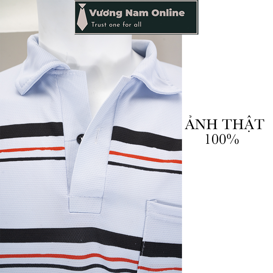 Áo phông nam trung niên tay ngắn form rộng có cổ polo sọc ngang VN19Q