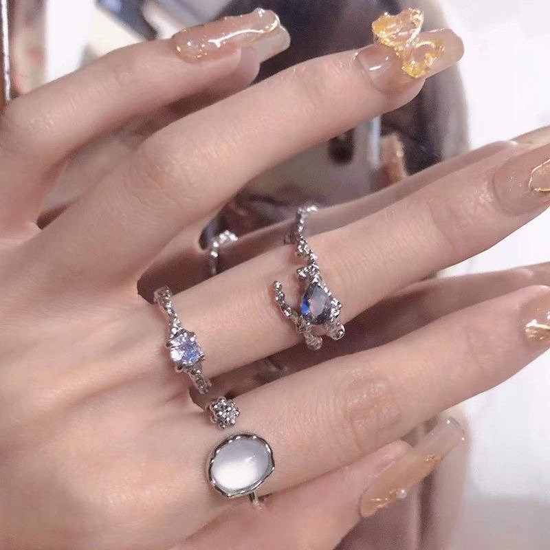 Nhẫn MặT Opal ĐíNh Kim Cương Giả ThờI Trang Cho Nữ
