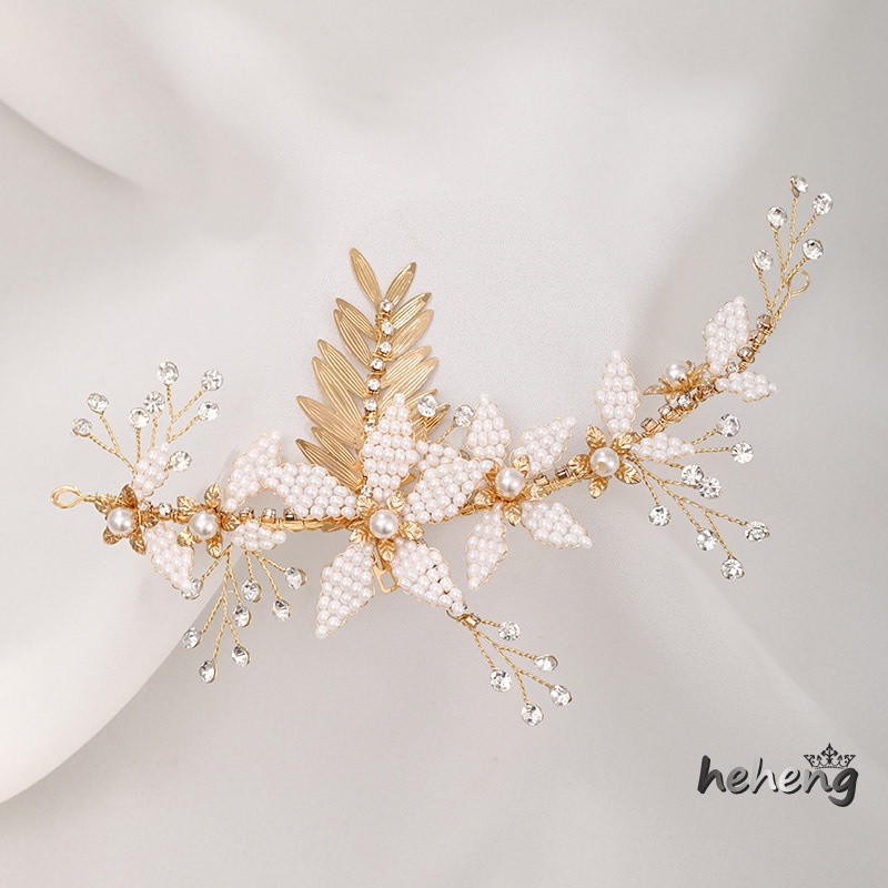 1 Bộ Kẹp Tóc Hình Hoa Lá Đính Đá &amp; Ngọc Trai Giả Thanh Lịch Cho Cô Dâu
