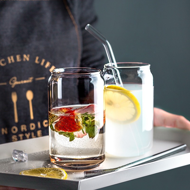 Creative Can Shaped Glass Mug Water Cup Transparent Heat-resistant High Borosilicate Cold Drink Juice Tea Coffee Cup