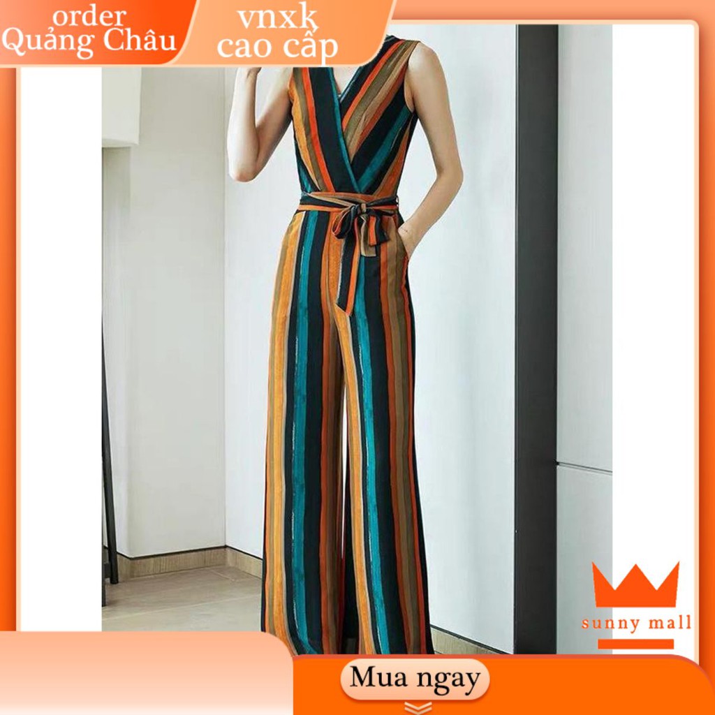 [CÓ SẴN] JUMPSUIT NỮ TÍNH DÁNG DÀI KIỂU CỔ ĐẮP CHÉO IN SỌC NHIỀU MÀU CỘT EO VẢI TỐT BIGSIZE THIẾT KẾ GIÁ RẺ ĐẸP