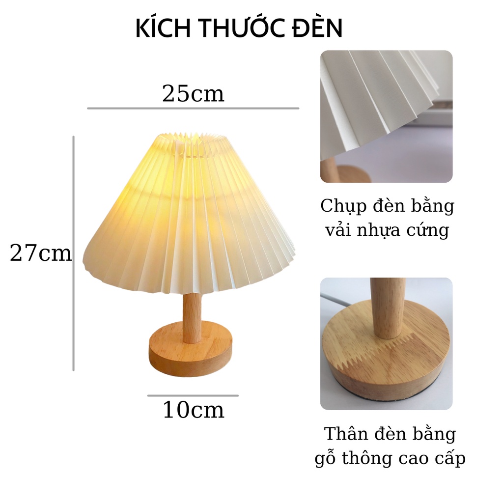 Đèn Ngủ Để Bàn Thân Gỗ Thông Phong Cách Vintage - Đèn Ngủ Xếp Ly Decor Phòng Ngủ Phù Hợp Làm Quà Tặng