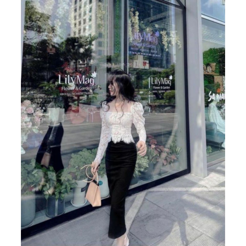 Áo ren tay dài 2 lớp phối lưới