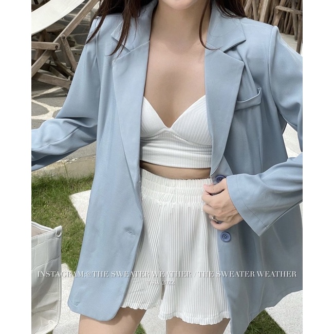 Áo vest 1 lớp đệm vai khuy tay tone pastel form rộng - Áo blazer 1 lớp dáng rộng Hàn Quốc