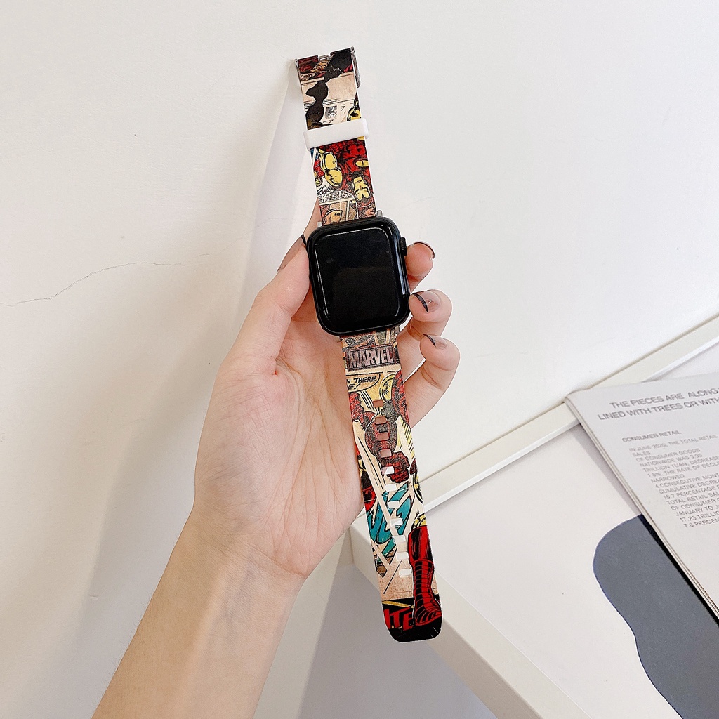 Dây Đeo Đồng Hồ Bằng TPU Mềm In Hoạt Hình Cho iwatch series 7 6 SE 5 4 3 2 1 41mm 45mm 44mm 40mm 42mm 38mm