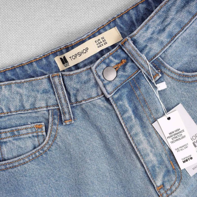 Quần Mom Jeans Nữ Lưng Cao Xanh Wash Đùi M-02E