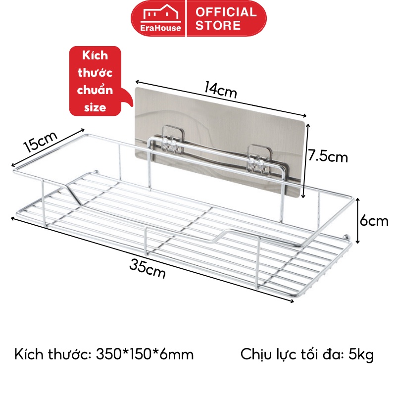 Kệ dán tường nhà tắm EraHouse kệ hình chữ nhật to inox 304 sử dụng để đựng gia vị bếp, xà bông sữa tắm ERHT01