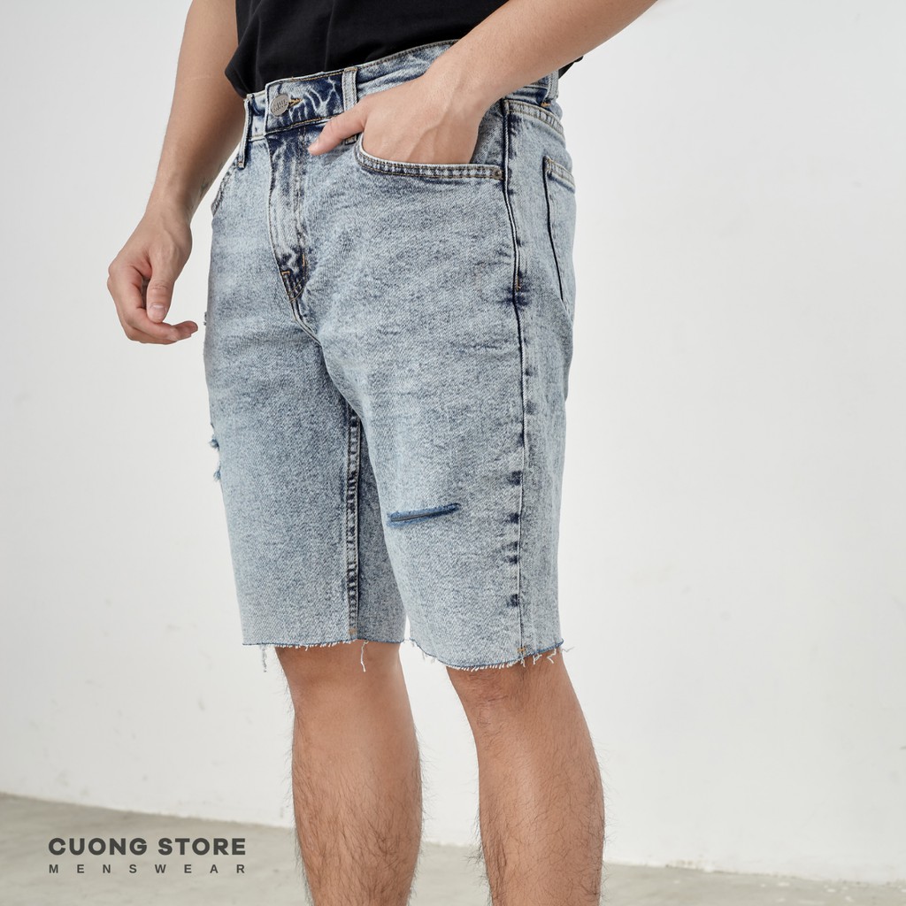 Quần short jean nam xanh bạc MRC 0112 chất cotton cao cấp, form ôm vừa vặn, tôn dáng, trẻ trung - CUONG STORE
