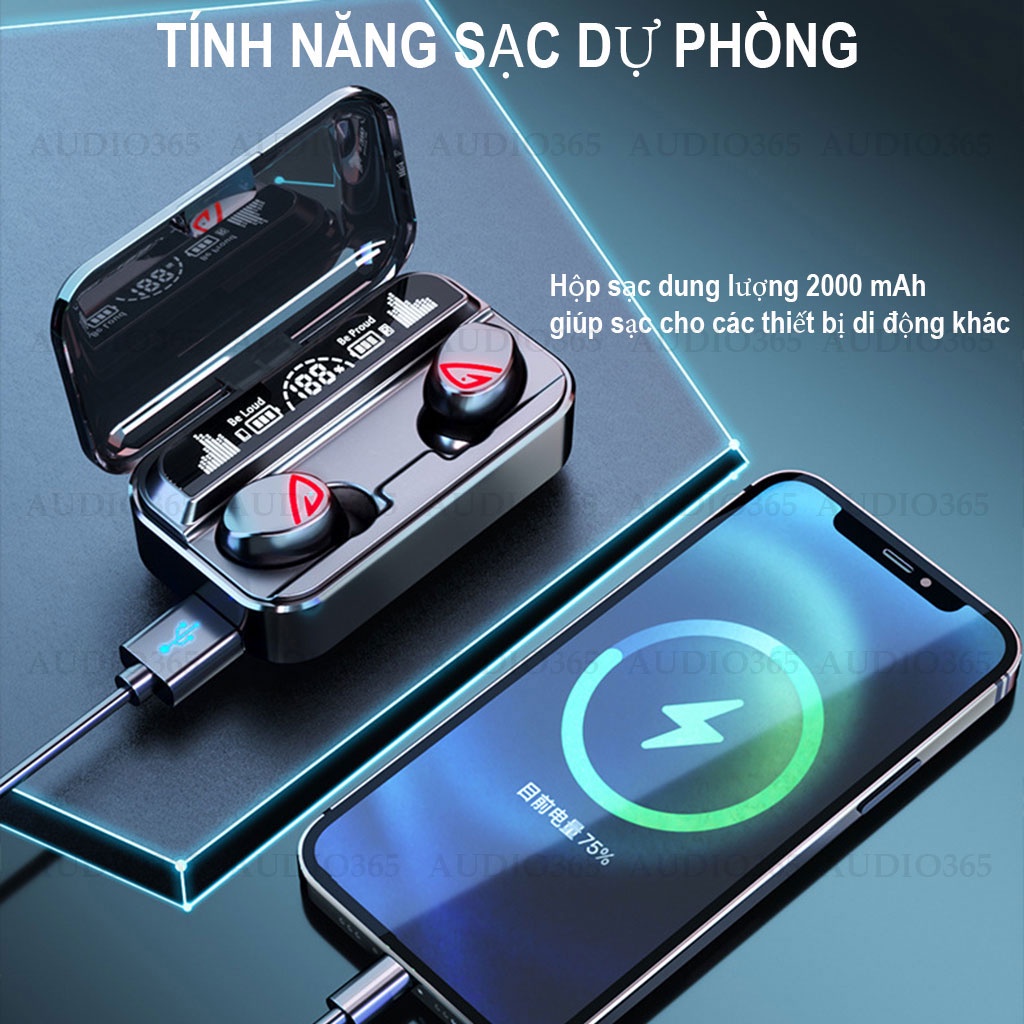 Tai nghe bluetooth S10 Pro cao cấp, cảm ứng, hỗ trợ đàm thoại, nghe nhạc, kiêm sạc dự phòng