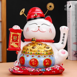 [Big Sale] Mèo Thần Tài Sứ , Mèo May Mắn Maneki Neko 23cm . Vẩy Tay Gọi Khách Tấn Tài Tấn Lộc.