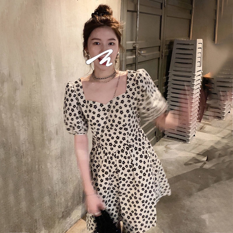 Đầm Chữ A Cổ Vuông Tay Phồng Họa Tiết Hoa Thời Trang Hàn Quốc Dành Cho Nữ 2022