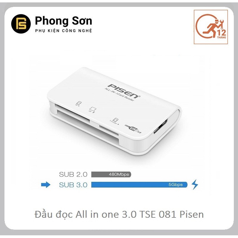 Đầu đọc thẻ đa năng Pisen All-in-one USB 3.0 (Trắng) | BigBuy360 - bigbuy360.vn