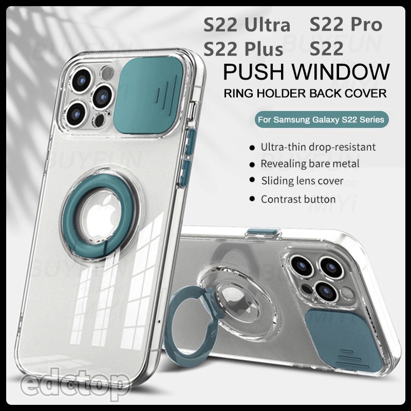 Transparent Soft Silicone Cover For Samsung Galaxy S22 Ultra Plus Pro S22Ultra 5G Ring HolderPush Camera Protect Case