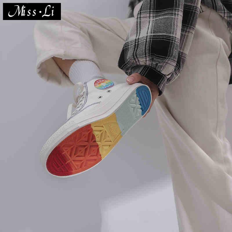 Giày Vải Canvas Cổ Cao Màu Cầu Vồng Phong Cách Hàn Quốc Thời Trang Mới Cho Nữ 2021