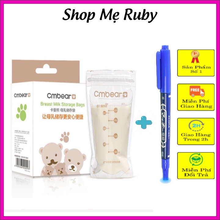 Túi đựng sữa mẹ 250ml, túi đựng sữa mẹ cmbear hàng chuẩn hãng, an toàn cho bé tiện dụng cho mẹ không có chất BPA