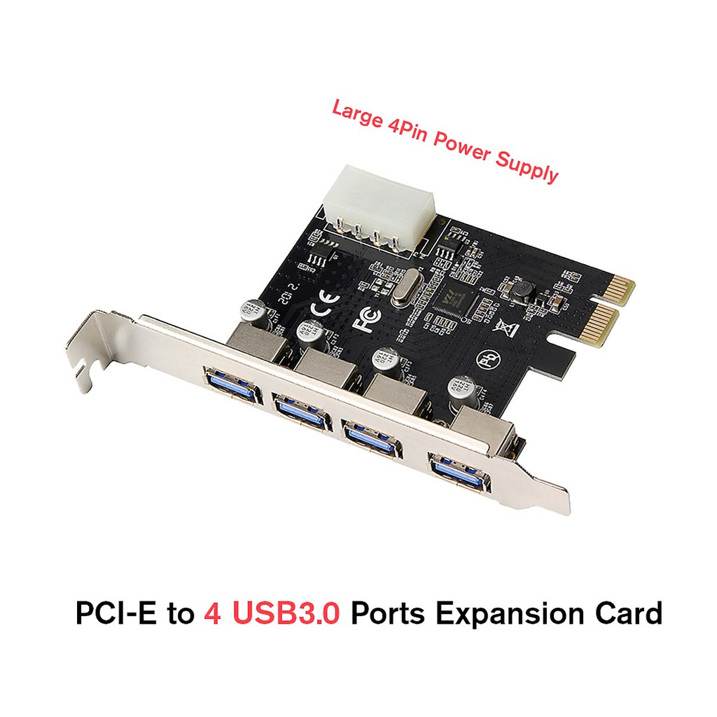 Card chuyển đổi PCI Express to USB 4 cổng 3.0, PCI Express to USB3.0 Adapter Card with Large 4Pin Power Interface for PC