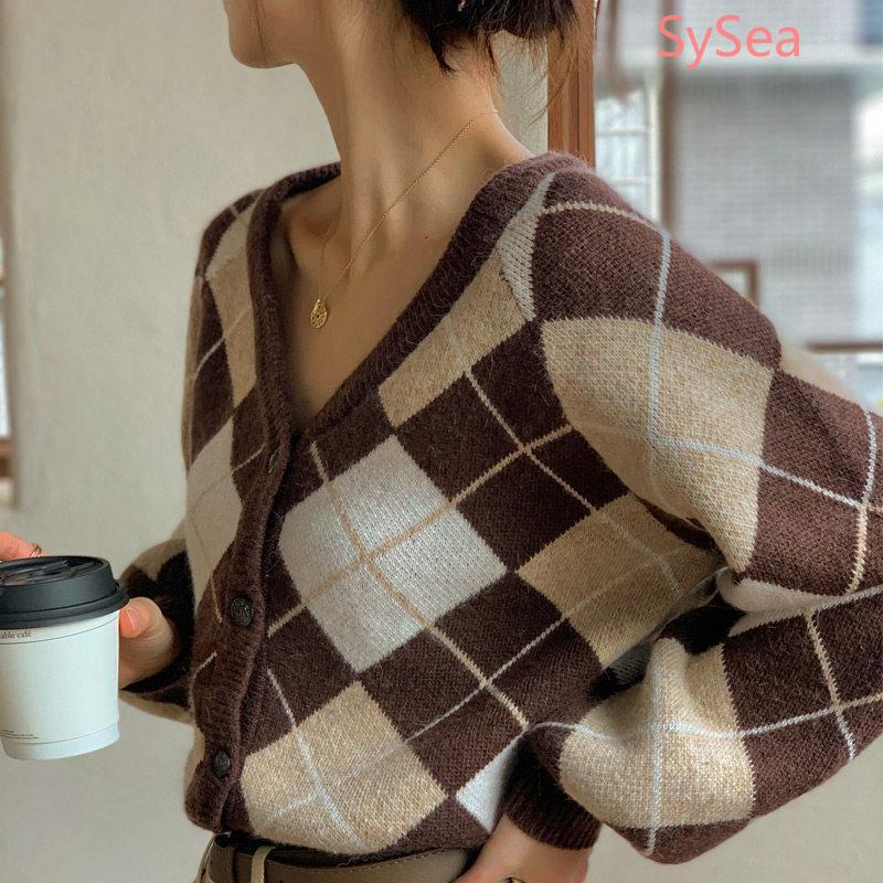 Áo Khoác Cardigan Dệt Kim Họa Tiết Sọc Caro Phong Cách Retro Pháp | BigBuy360 - bigbuy360.vn