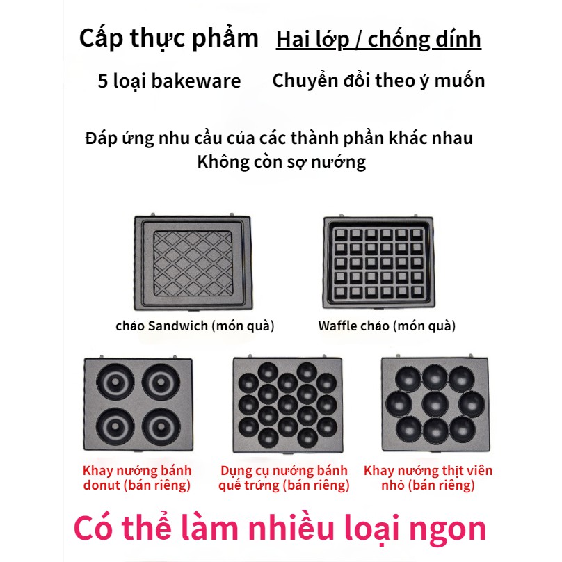 650w Mini Bánh Sandwich Ăn Sáng Đa Chức Năng Máy Làm Bánh Waffle