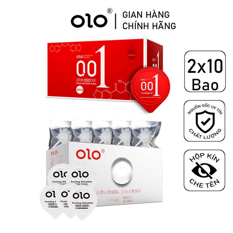 BCS Bộ 2 hộp Bao Cao Su OLO 001 Feeling Ultrathin HOT và OLO Growth Bi 15 bcs và 5 bi