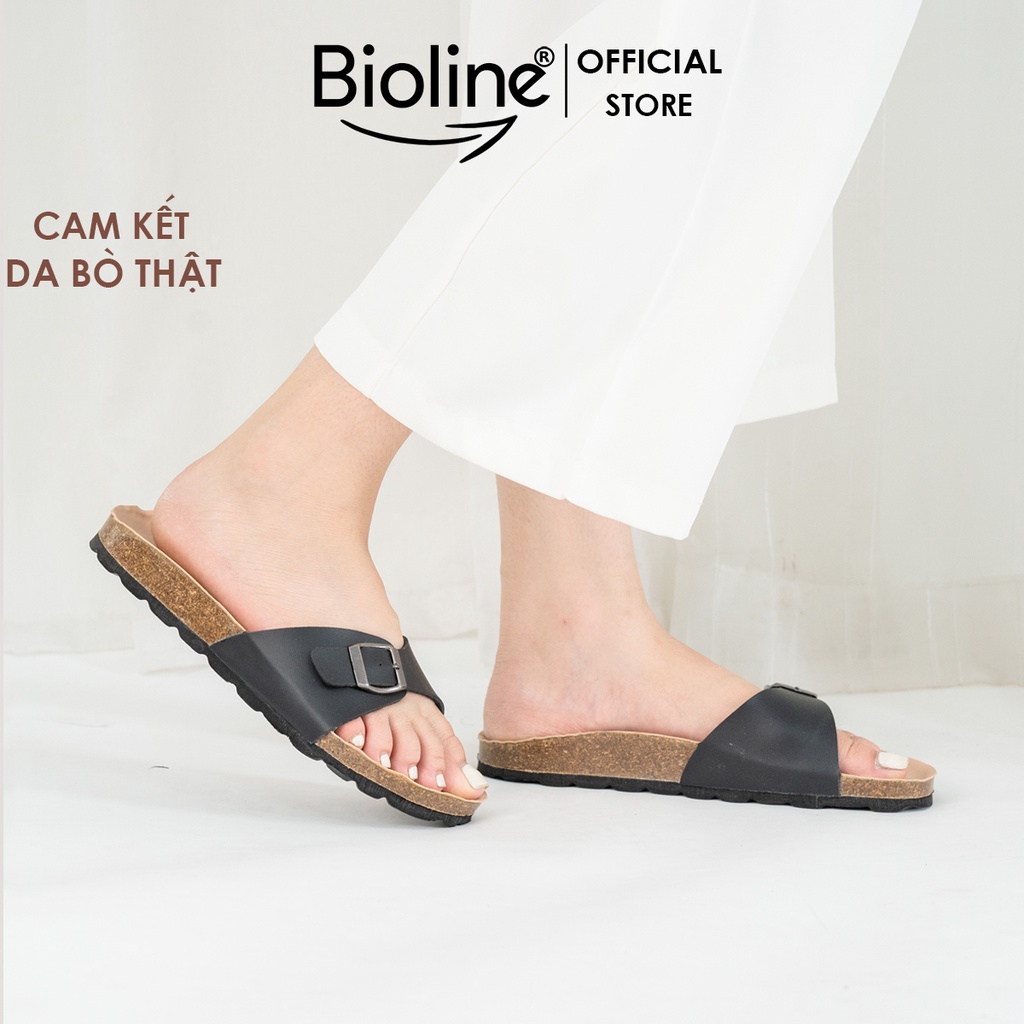 Dép birken DA BÒ THẬT quai ngang dép đế trấu Bioline thời trang unisex chính hãng mã D08