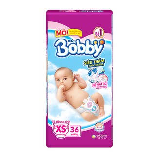 [TẶNG HỘP KHĂN GIẤY ƯỚT TIỆN LỢI BOBBY KO MÙI 80 MIẾNG TRỊ GIÁ 55k] BỘ 2 TÃ DÁN BOBBY SIZE XS 36