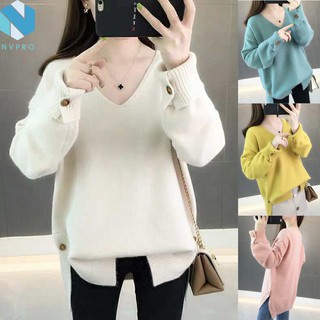 Áo len thu đông Quảng Châu cổ Tim xẻ ta chất len mát lạnh C104