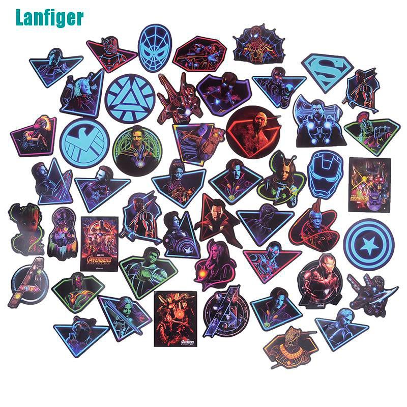 Bộ 49 Miếng Dán Họa Tiết The Avengers Màu Neon Trang Trí Laptop / Tủ Lạnh