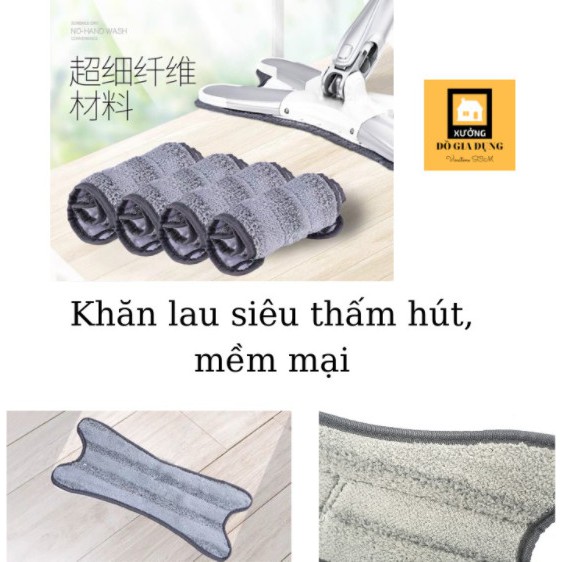 Cây lau sàn nhà thông minh [LOẠI 1] đầu xoay 360* tiện ích có bông lau sợi microfiber mềm mịn thấm hút, vắt khô dễ dàng