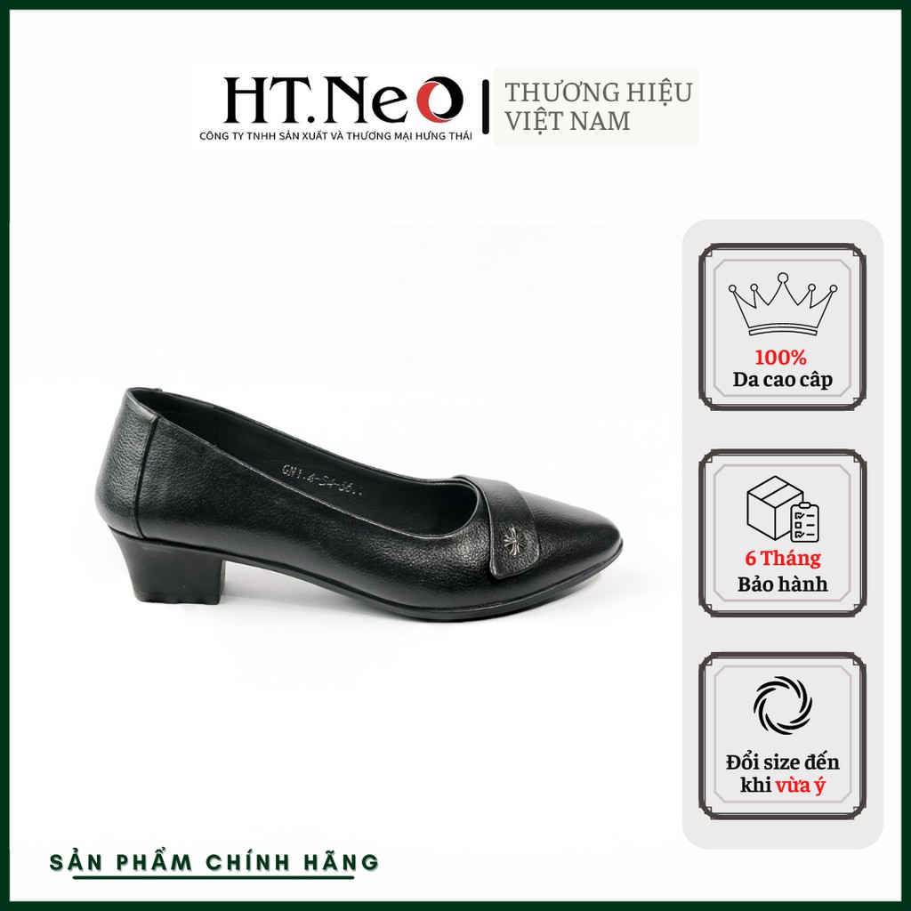 Giày nữ - giày da nữ cao cấp HT.NEO da cừu mềm mại,đế cao su non cao 3cm, nơ da trang trí, thêm khuy kim loại CS155