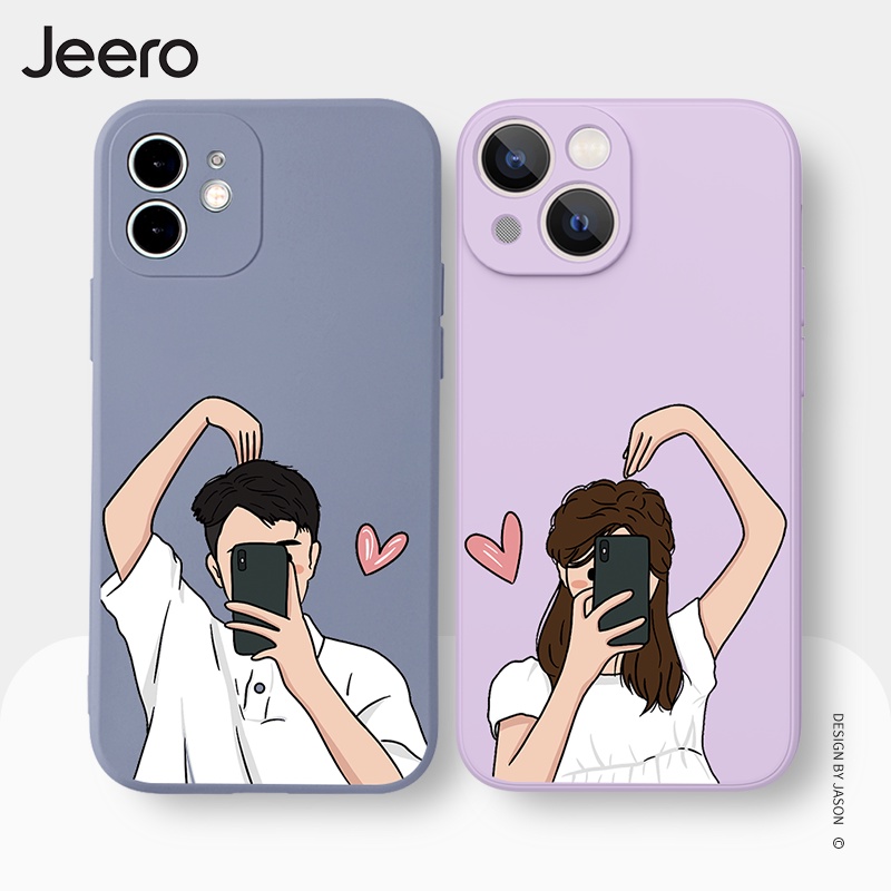 Ốp điện thoại JEERO viền vuông chống bẩn ngộ nghĩnh hài hước hoạt hình cặp đôi dễ thương đẹp silicon mềm Cho iPhone 13 12 11 Pro Max SE 2020 X XR XS 8 7 ip 6S 6 Plus kute HFE986