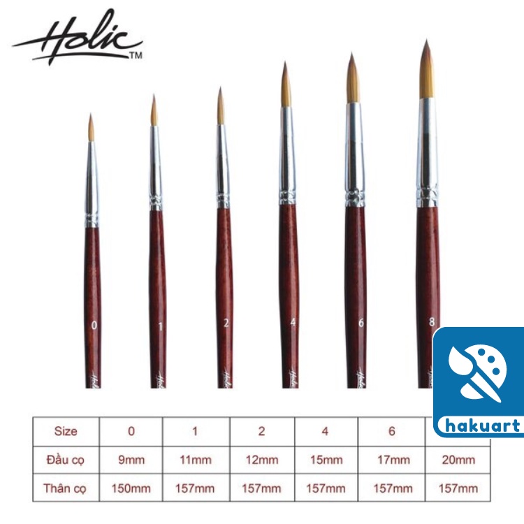 Cọ hand zbs đi nét vẽ màu nước đầu tròn thân nâu - Họa cụ Hakuart
